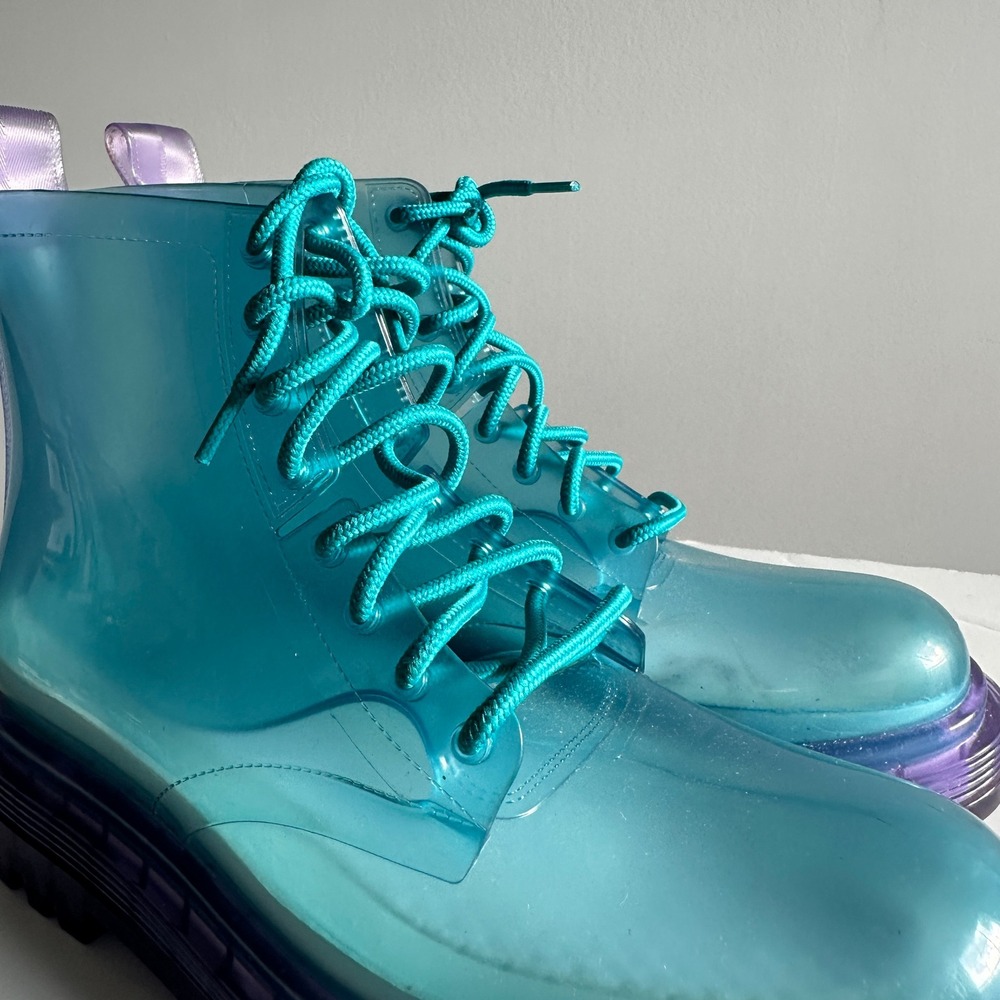 Melissa Coturno Teal Blue Purple Translucent Jelly Combat Boots Women's Size 7 - Picture 6 of 8
